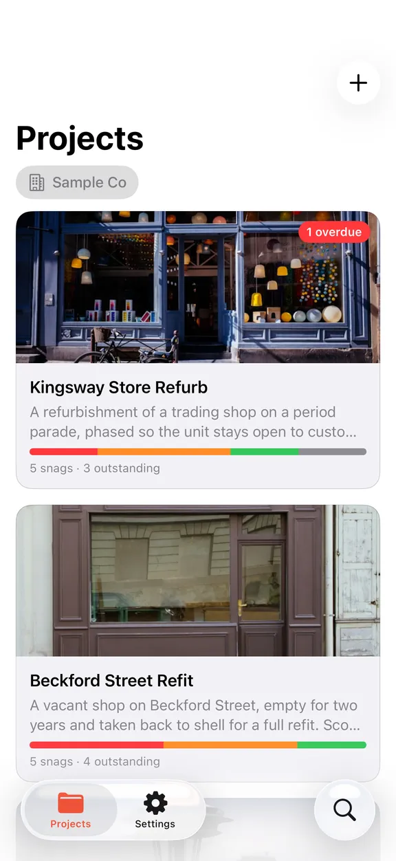 The Rectify projects list